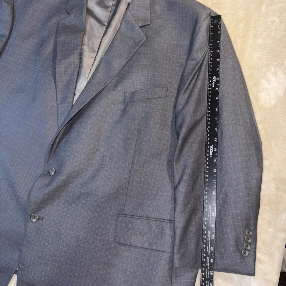 Geoffrey Beene Mens Grey Glen Plaid 2 Piece Suit Jacket 64R Pants 52W 30L DX27